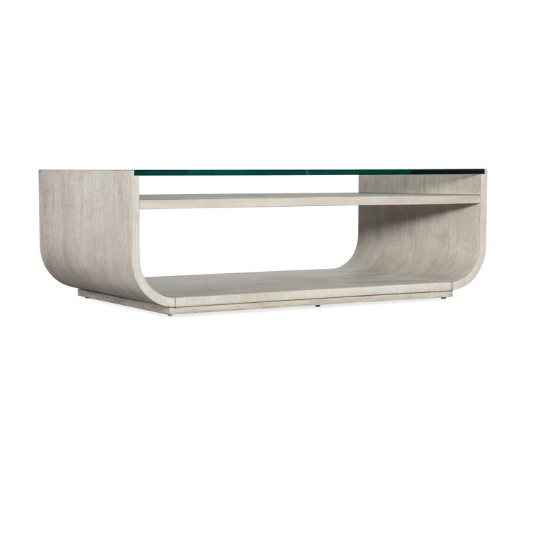 Modern Brown Oak and Glass Rectangular Cocktail Table with Storage