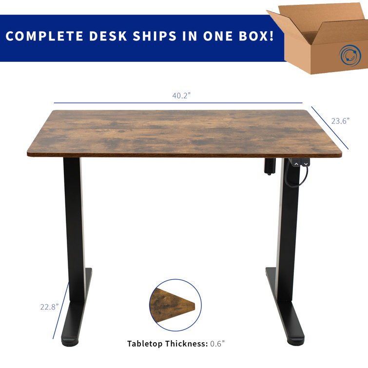 Adjustable Vintage Brown & Black Electric Sit-Stand Desk with Keyboard Tray