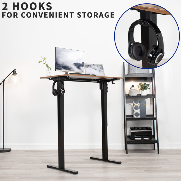 Adjustable Vintage Brown & Black Electric Sit-Stand Desk with Keyboard Tray