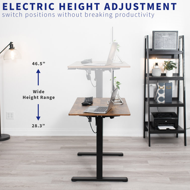Adjustable Vintage Brown & Black Electric Sit-Stand Desk with Keyboard Tray