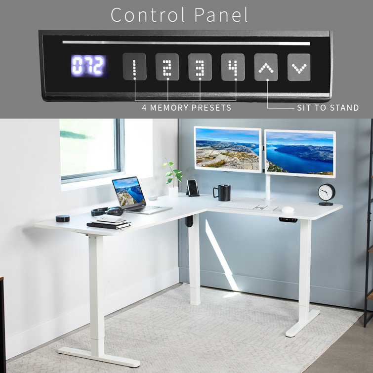 VIVO White L-Shaped Electric Corner Desk with Adjustable Height