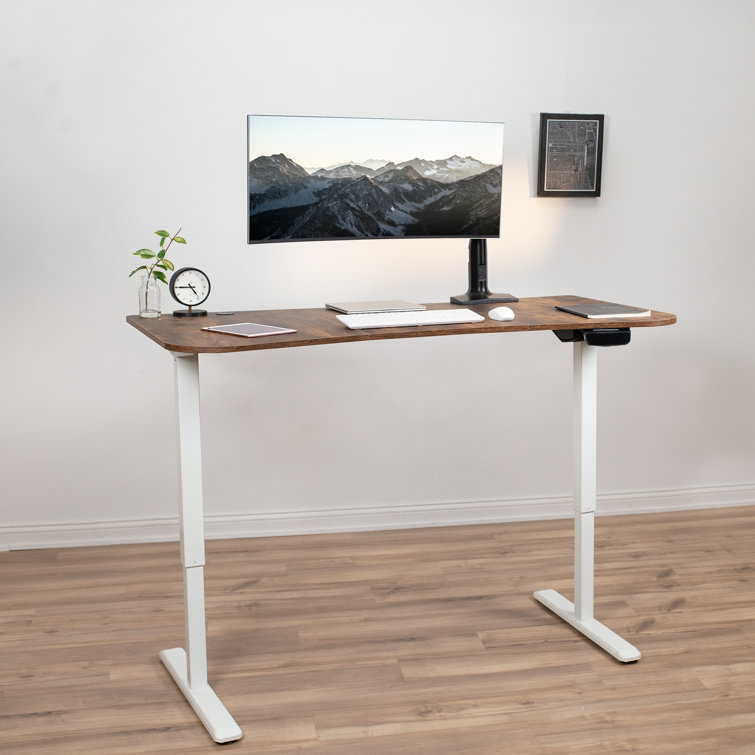 Elevate 63" Vintage Brown and White Electric Adjustable Desk with Touch Screen