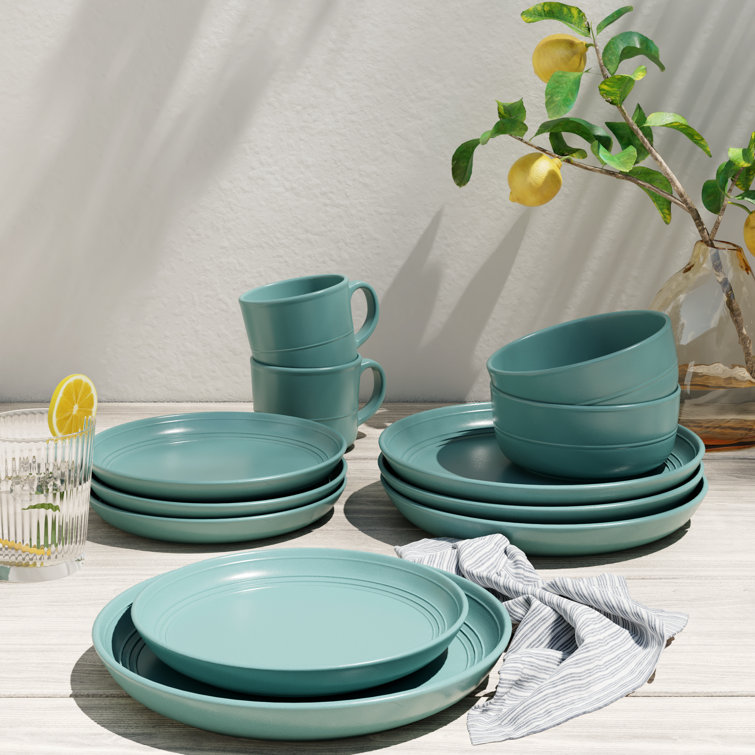Emerald Green Ceramic 16-Piece Dinnerware Set, Service for 4