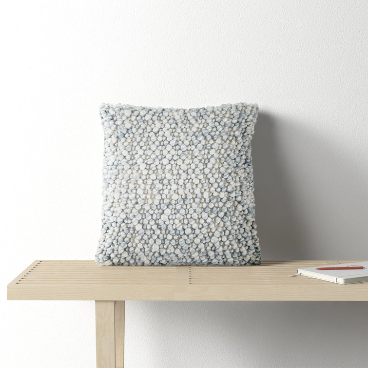 Turtledove and Stone Blue Embroidered Wool Blend Throw Pillow
