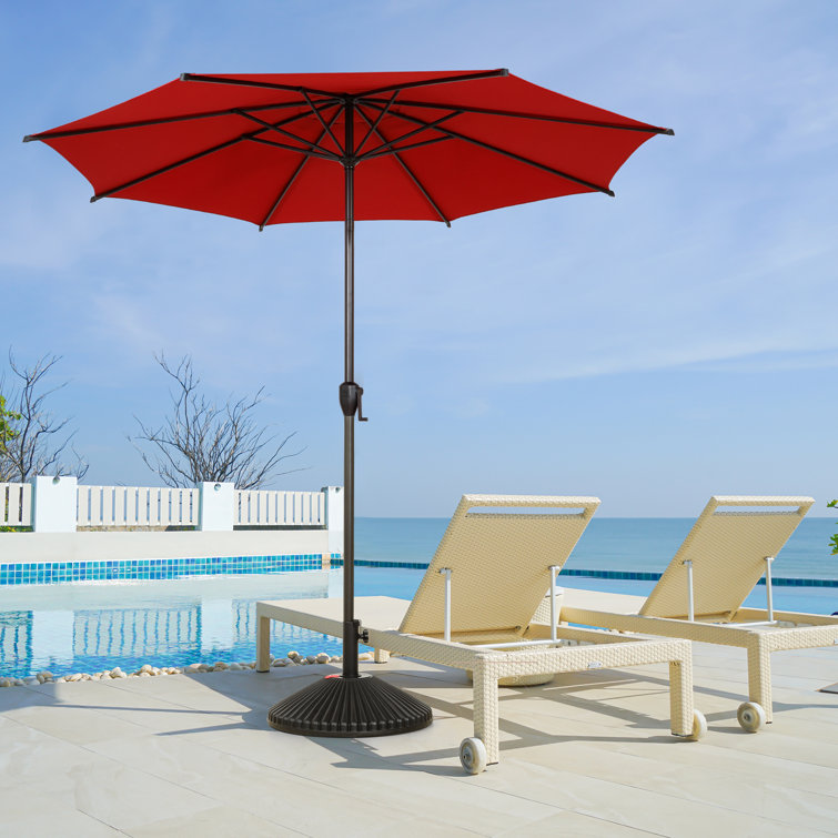 Lyon 9ft Red Steel Market Patio Umbrella with Crank Tilt