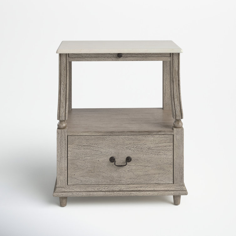 Gray Mahogany and Marble 1-Drawer Nightstand