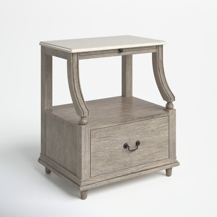 Gray Mahogany and Marble 1-Drawer Nightstand