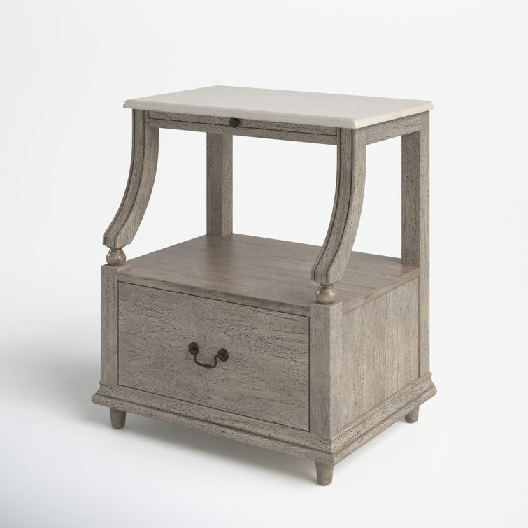 Gray Mahogany and Marble 1-Drawer Nightstand