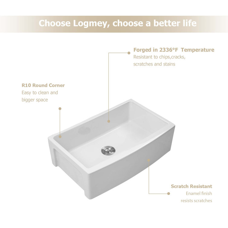 30'' Glossy White Ceramic Farmhouse Apron-Front Single Bowl Kitchen Sink