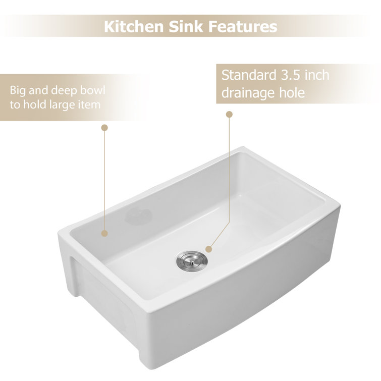 30'' Glossy White Ceramic Farmhouse Apron-Front Single Bowl Kitchen Sink