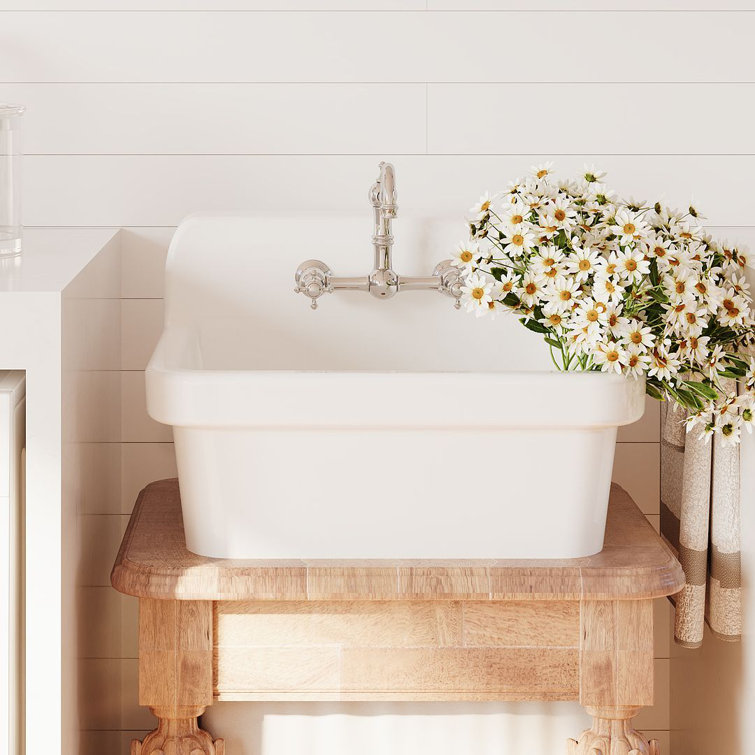 Mason 24-inch White Ceramic Farmhouse Wall Mount Utility Sink