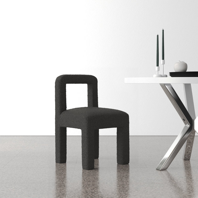 Black Boucle Upholstered Solid Wood Dining Chair