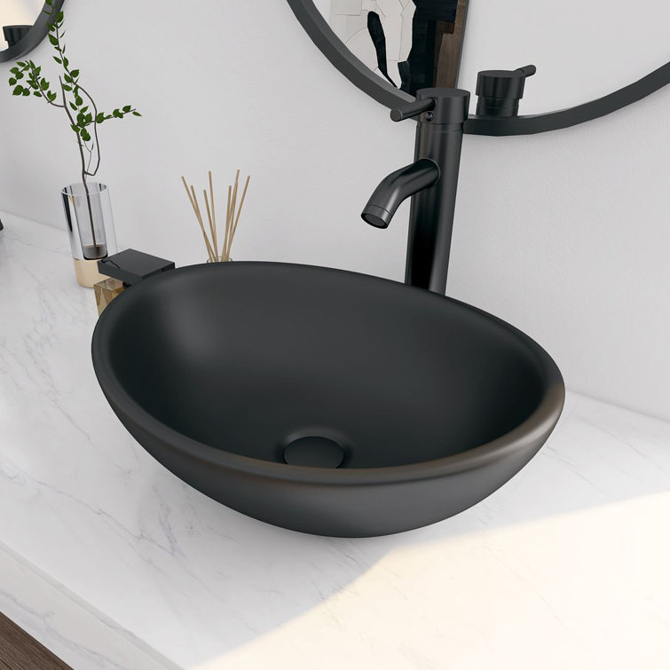 Matte Black Ceramic Oval Vessel Bathroom Sink