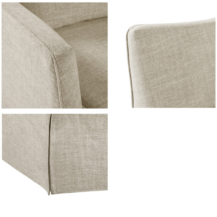 Beige Skirted Swivel Armchair with Lumbar Pillow