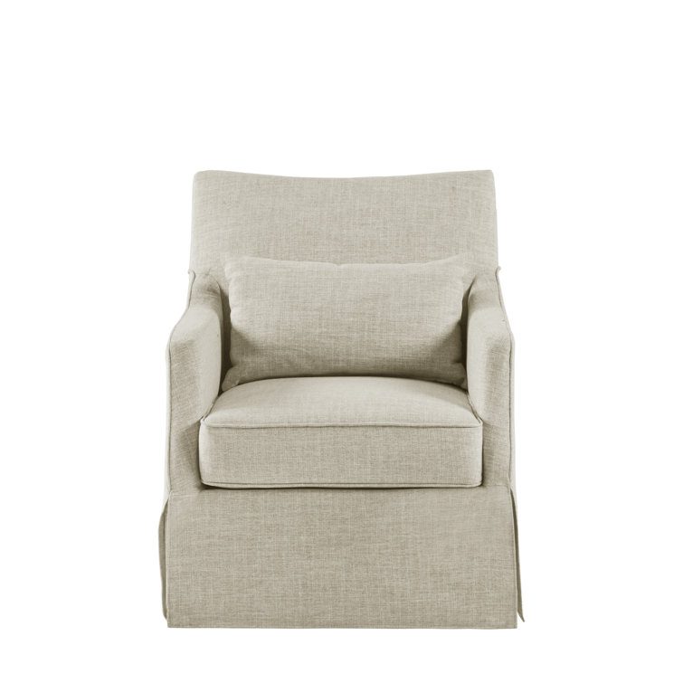 Beige Skirted Swivel Armchair with Lumbar Pillow