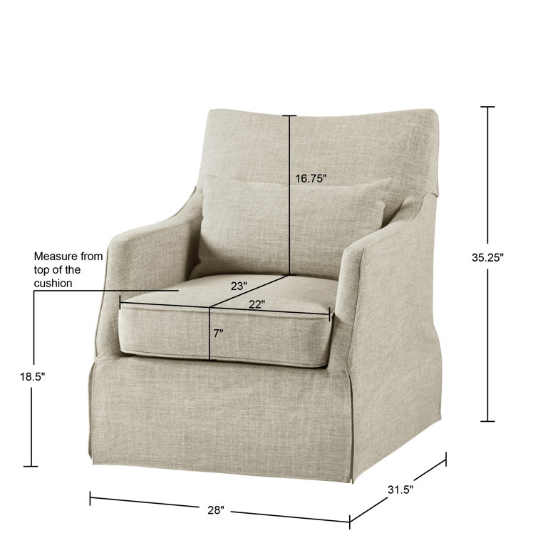 Beige Skirted Swivel Armchair with Lumbar Pillow