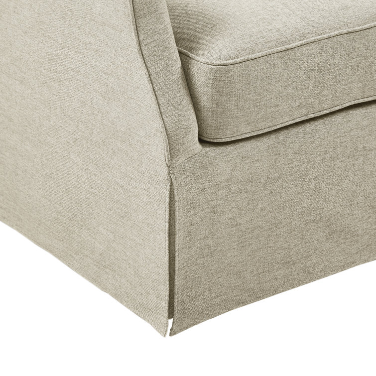 Beige Skirted Swivel Armchair with Lumbar Pillow