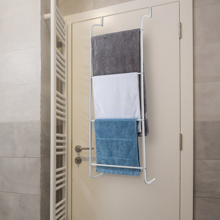 White Metal Over-the-Door Towel Rack with 4 Rungs