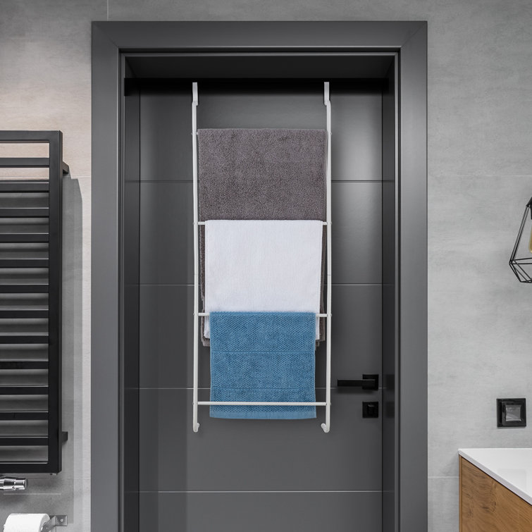 White Metal Over-the-Door Towel Rack with 4 Rungs