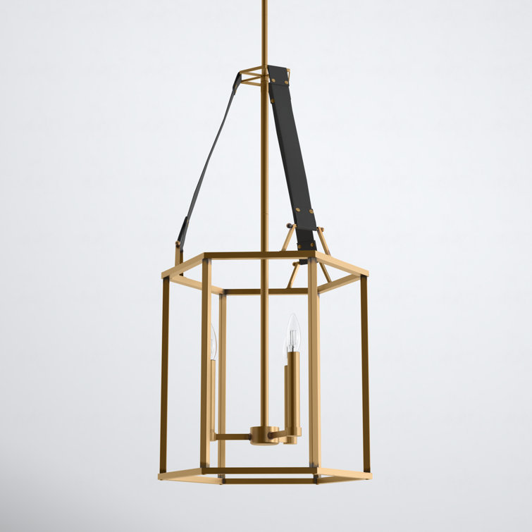 Monroe Heritage Brass Hexagonal Cage Chandelier with Suede Straps