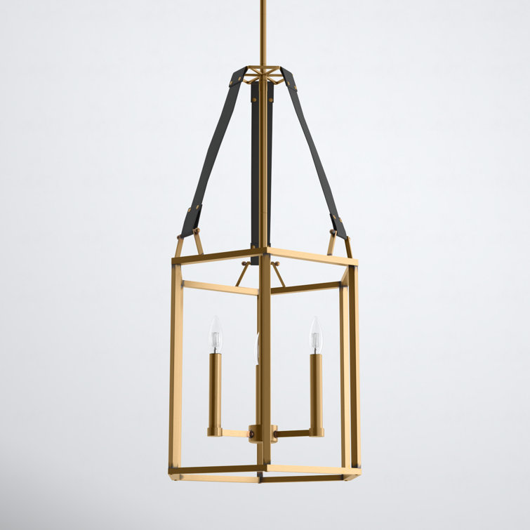 Monroe Heritage Brass Hexagonal Cage Chandelier with Suede Straps