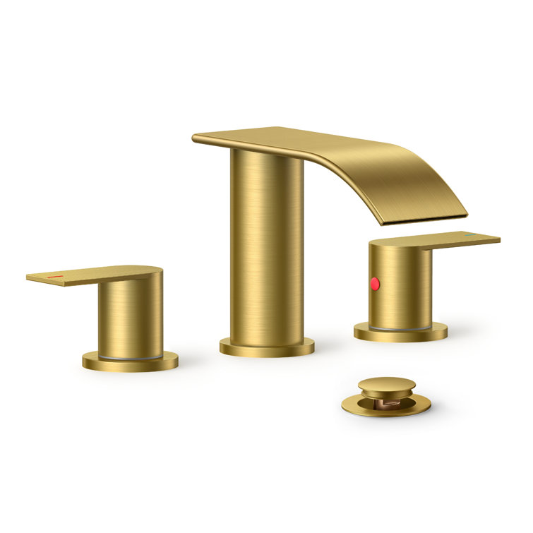 Brushed Gold 8-Inch Widespread Waterfall Bathroom Faucet with Pop-Up Drain