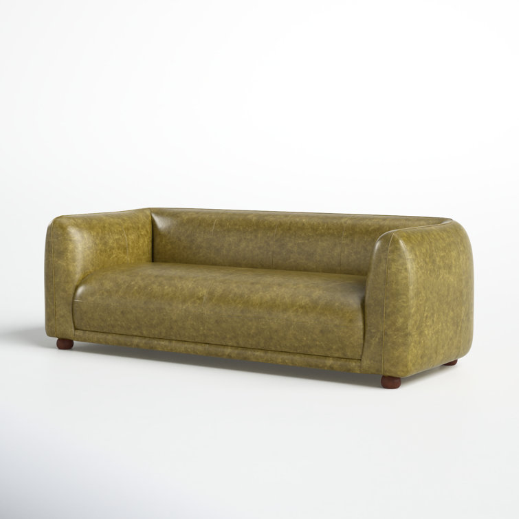 Green Genuine Leather Sofa with Solid Wood Frame