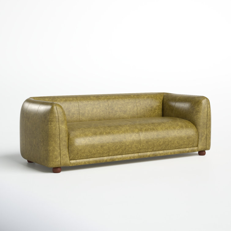 Green Genuine Leather Sofa with Solid Wood Frame