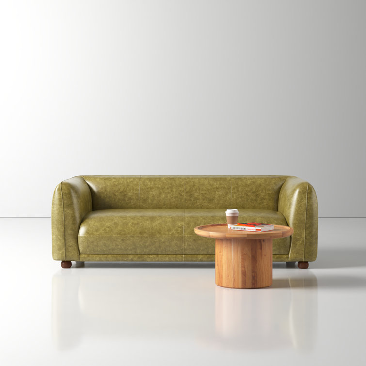 Green Genuine Leather Sofa with Solid Wood Frame