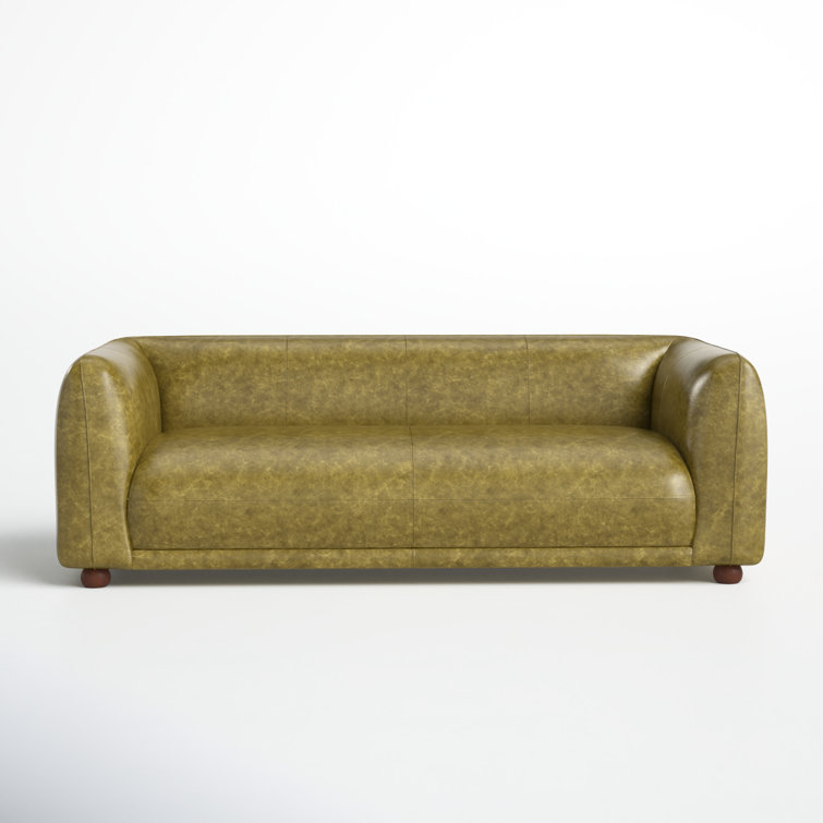 Green Genuine Leather Sofa with Solid Wood Frame