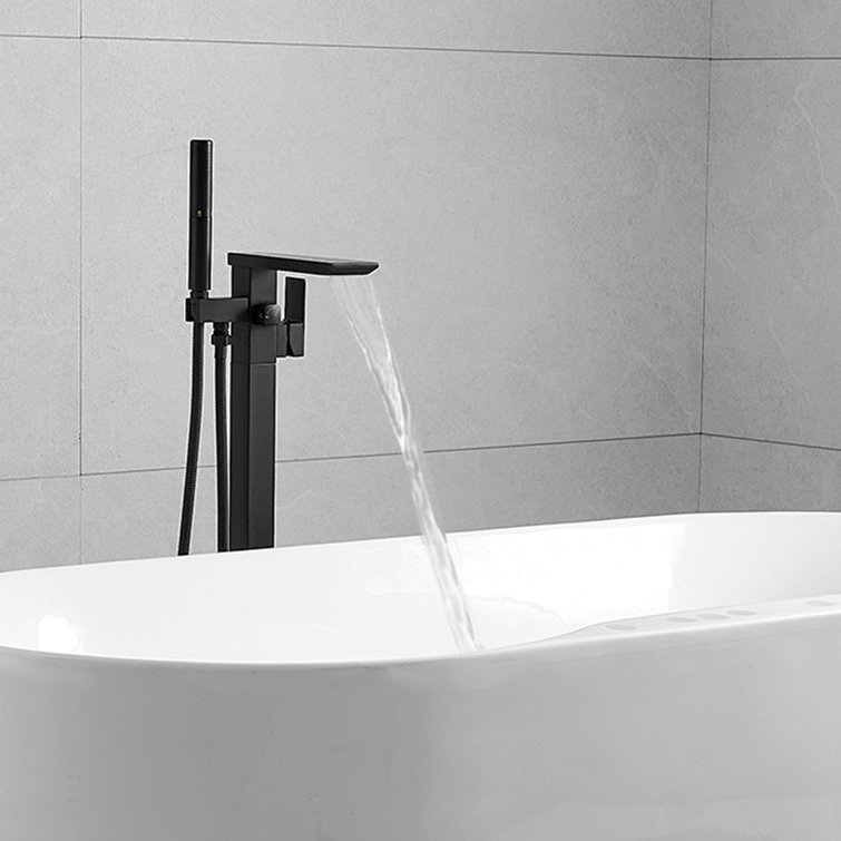 Matte Black Solid Brass Freestanding Tub Faucet with Handheld Shower