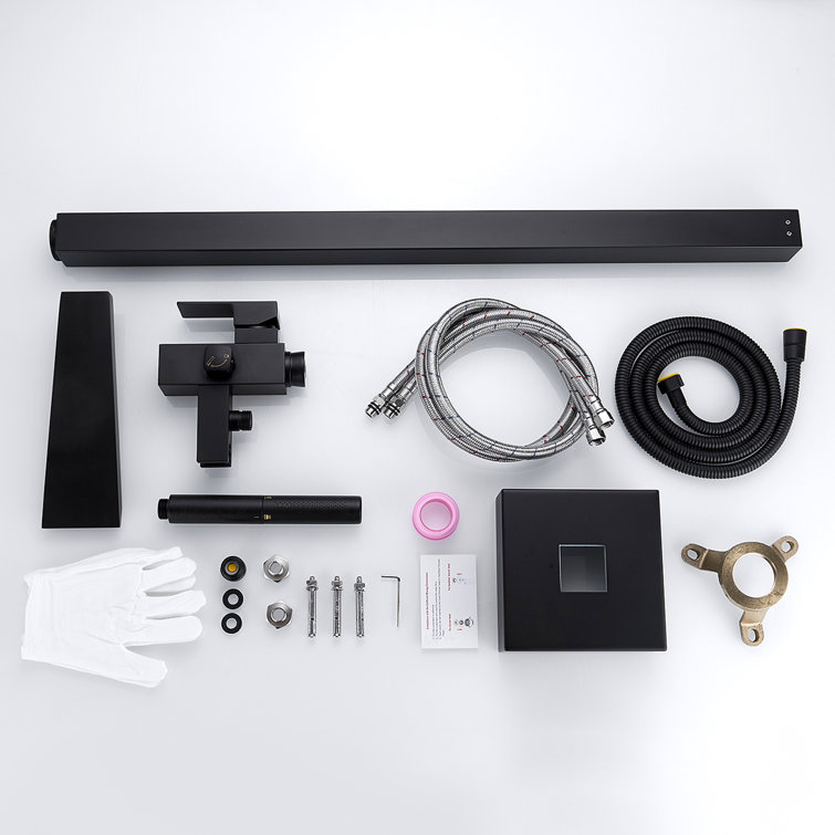 Matte Black Solid Brass Freestanding Tub Faucet with Handheld Shower