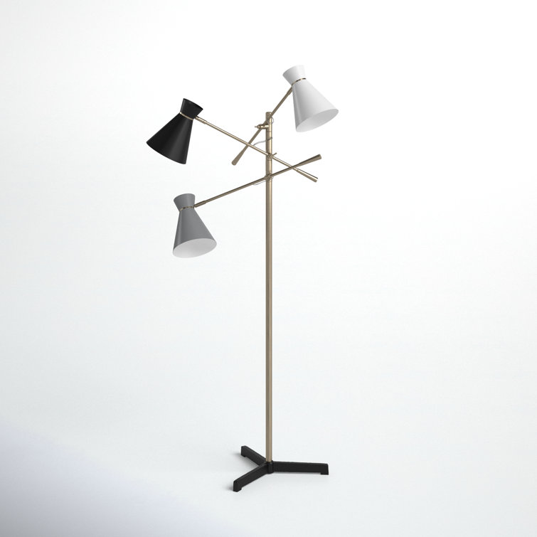 Adjustable White and Black Iron Floor Lamp with Triple Shades