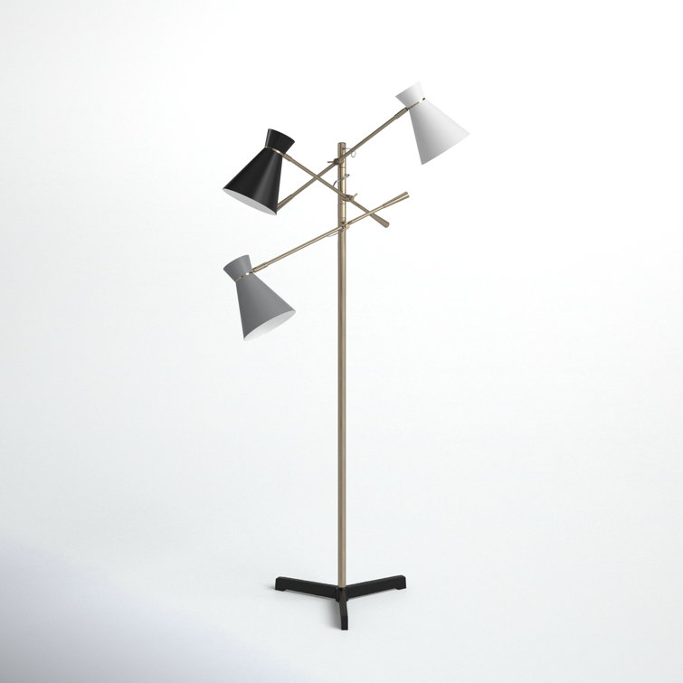 Adjustable White and Black Iron Floor Lamp with Triple Shades
