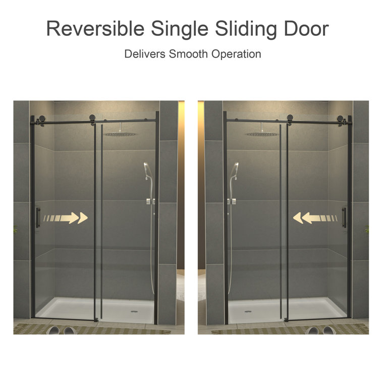 48" Matte Black Semi Frameless Sliding Shower Door