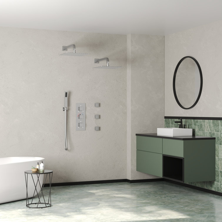 Brushed Nickel Dual 12" Rainfall Shower System with Handheld and Jets