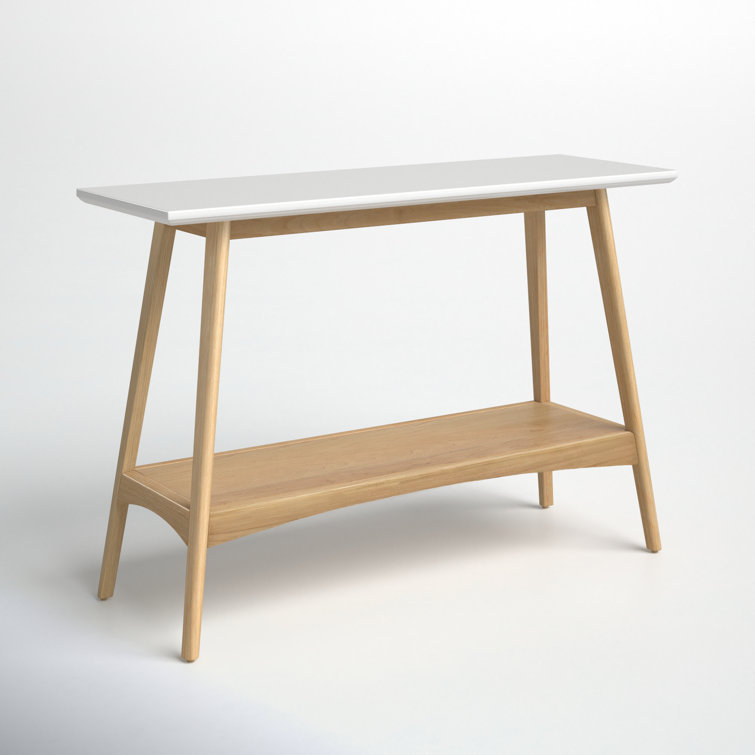 Mid-Century Two-Tone Off-White and Wood Console Table with Shelf