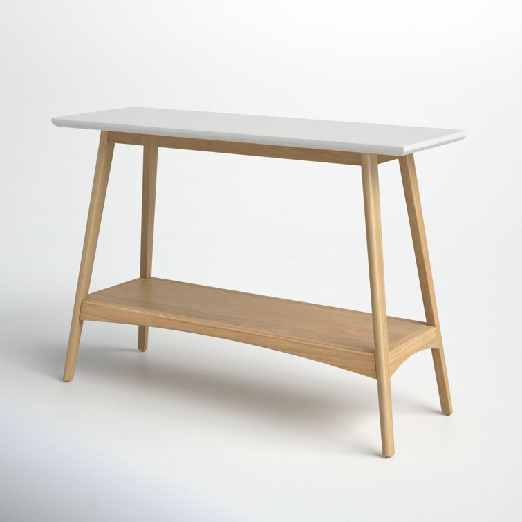 Mid-Century Two-Tone Off-White and Wood Console Table with Shelf