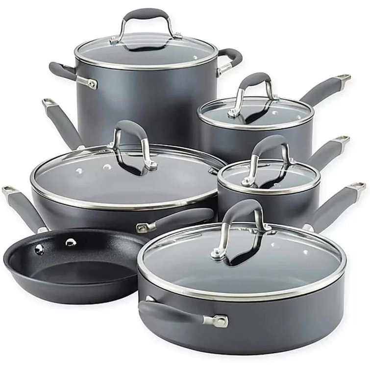 Gray Aluminum Nonstick 11-Piece Cookware Set with Glass Lids