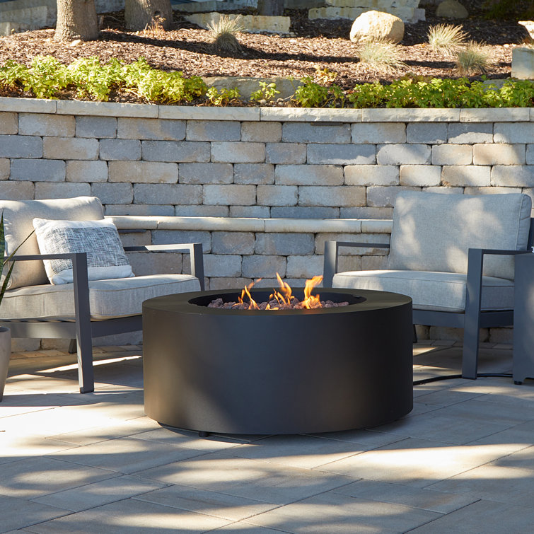 Aegean 36" Round Black Steel Gas Fire Pit Table