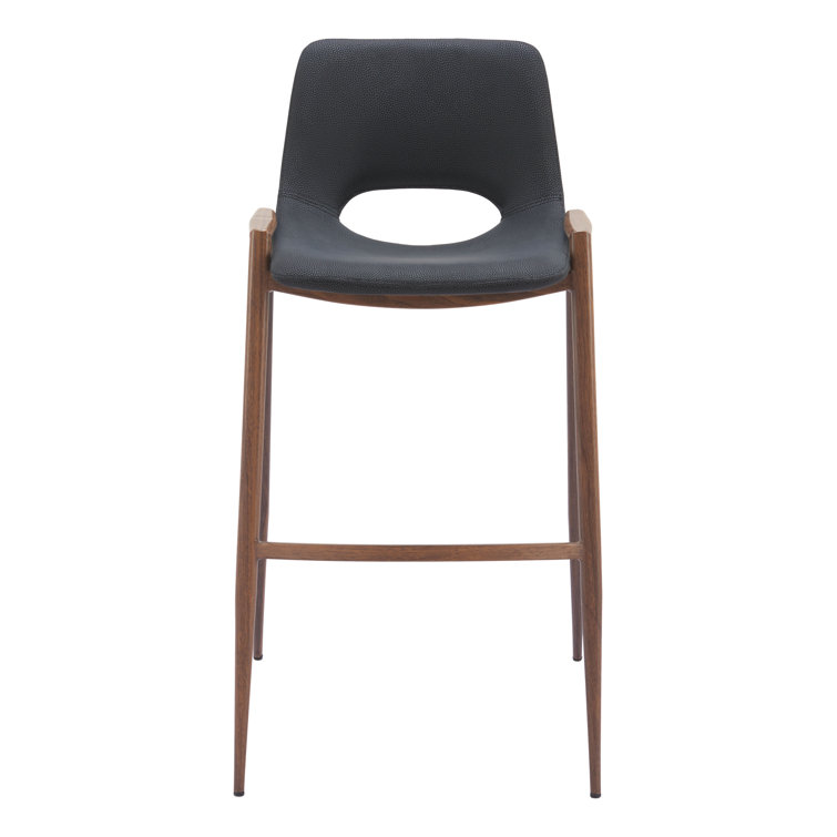 Black Faux Leather and Wood Bar Stool