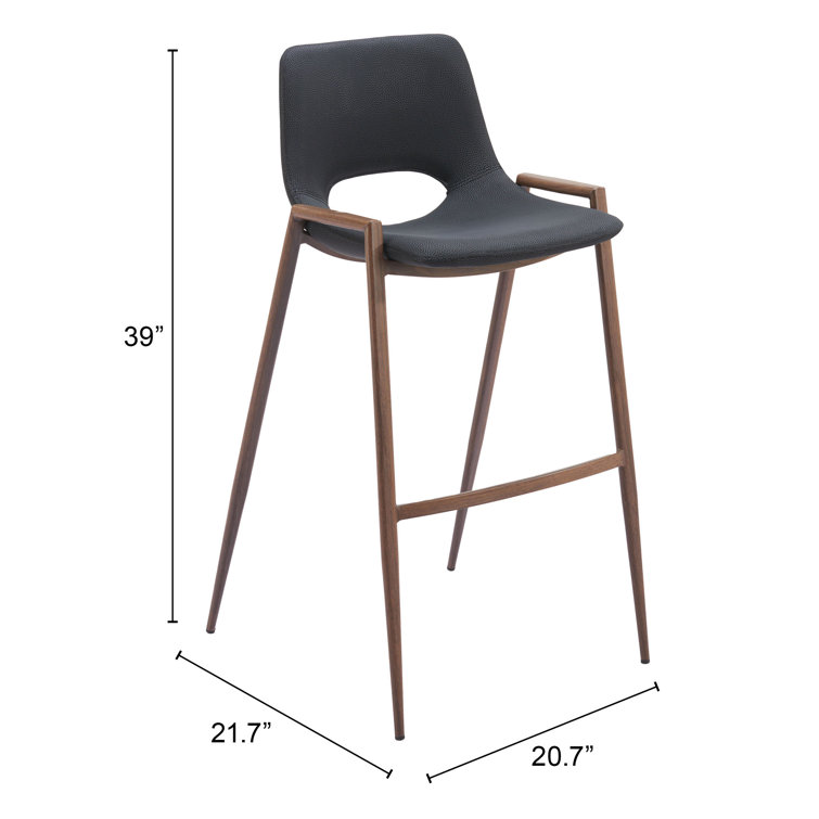 Black Faux Leather and Wood Bar Stool