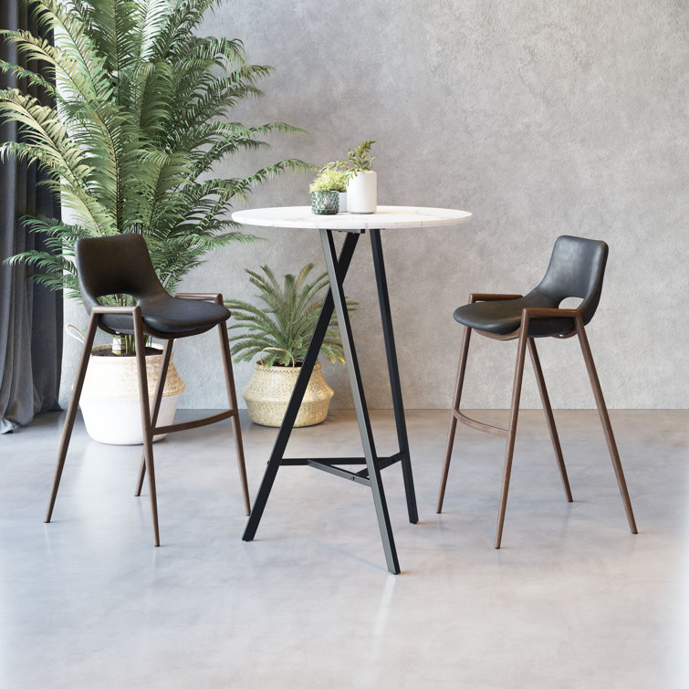 Black Faux Leather and Wood Bar Stool