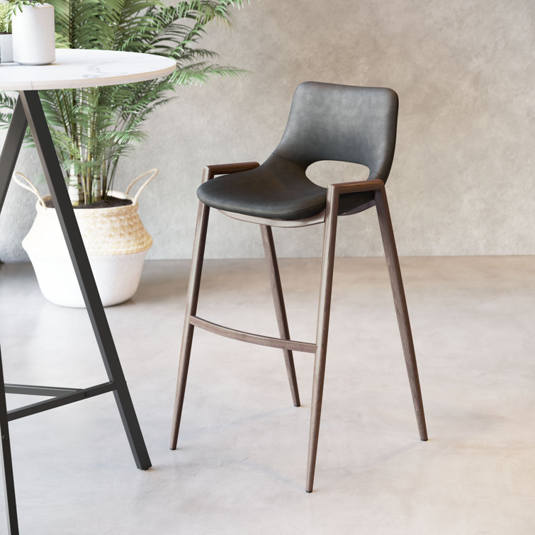 Black Faux Leather and Wood Bar Stool
