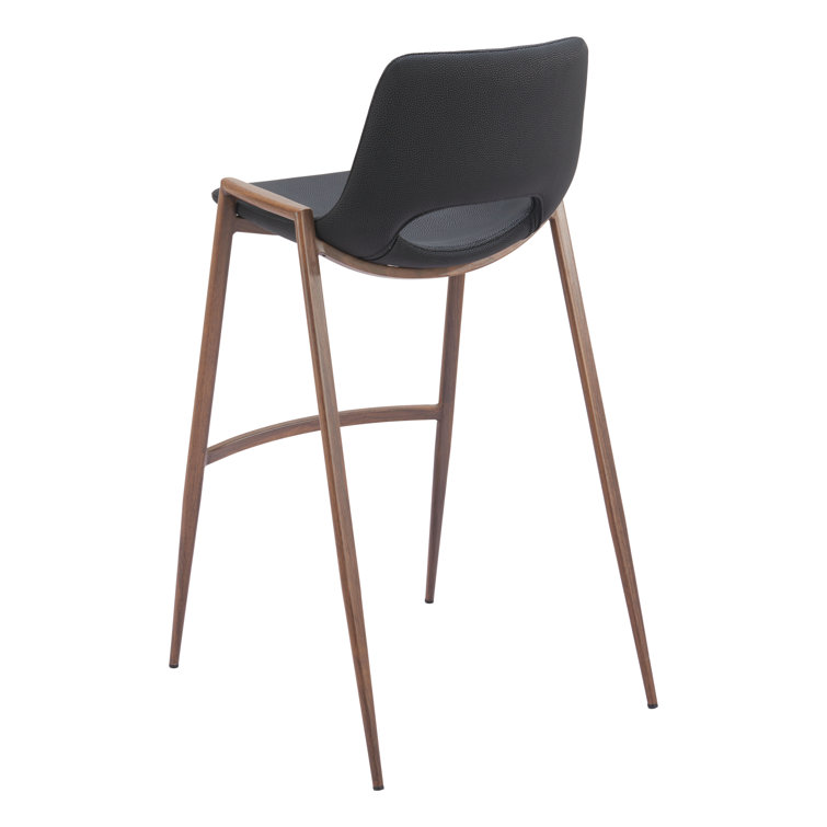 Black Faux Leather and Wood Bar Stool