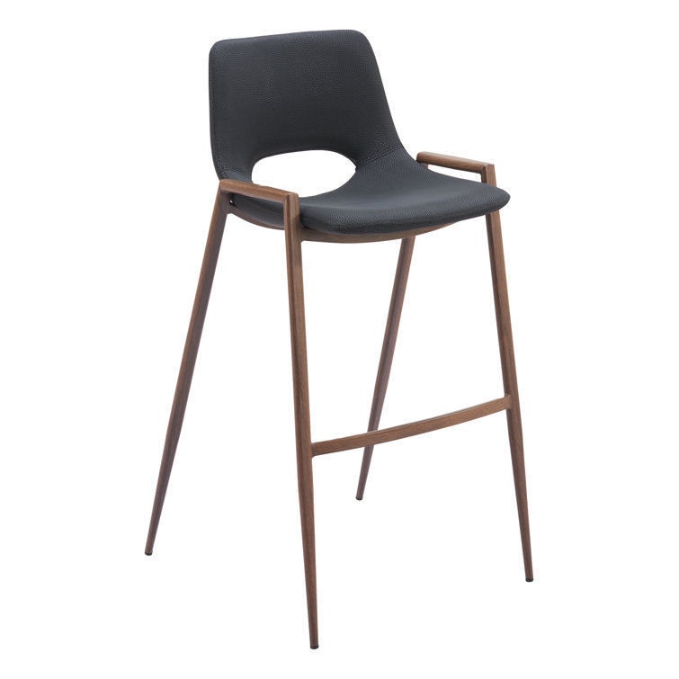 Black Faux Leather and Wood Bar Stool