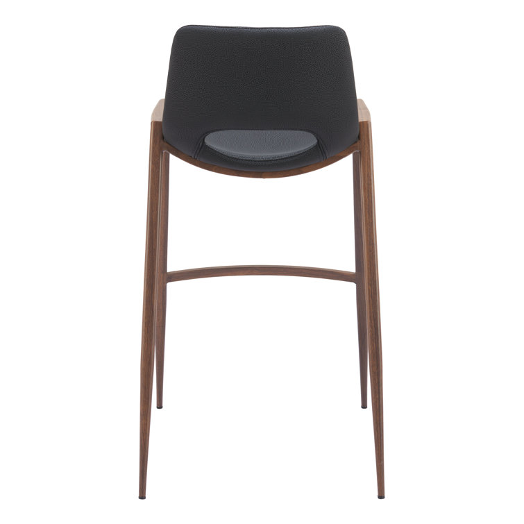 Black Faux Leather and Wood Bar Stool