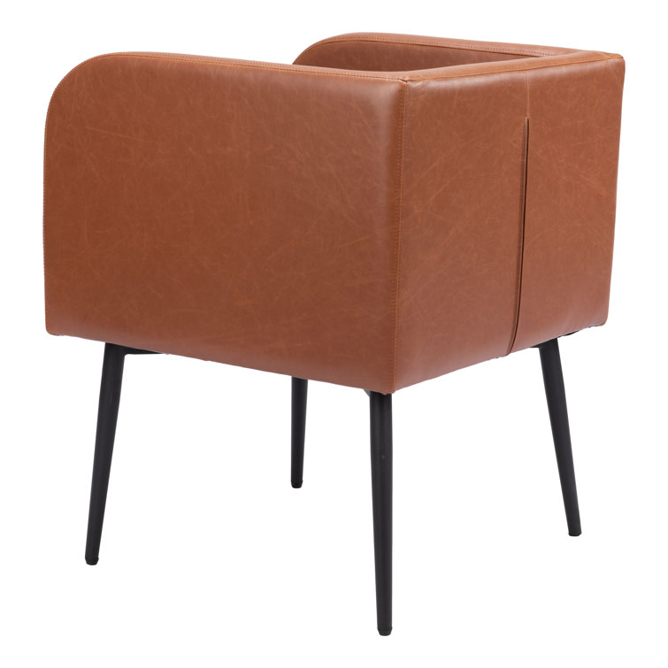 Horbat Brown Faux Leather Upholstered Armchair with Metal Legs