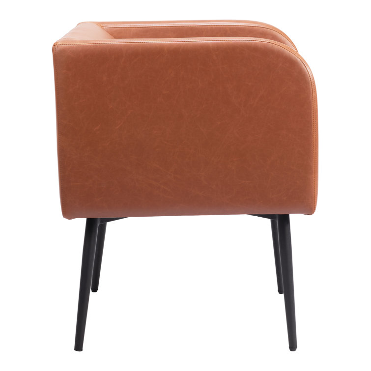 Horbat Brown Faux Leather Upholstered Armchair with Metal Legs