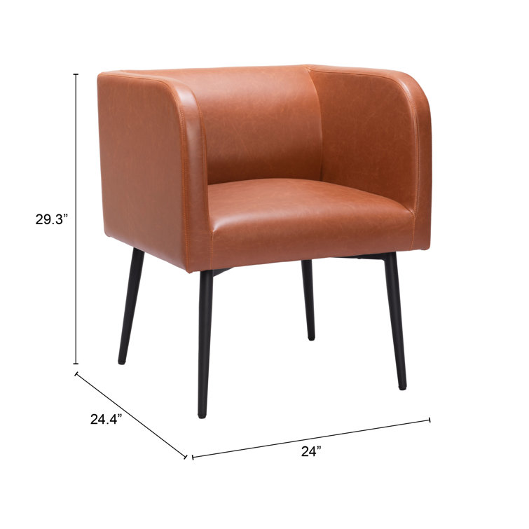 Horbat Brown Faux Leather Upholstered Armchair with Metal Legs